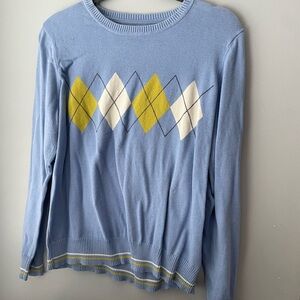 Izod Light Blue Argyle Crew Sweater with Yellow & White Diamonds